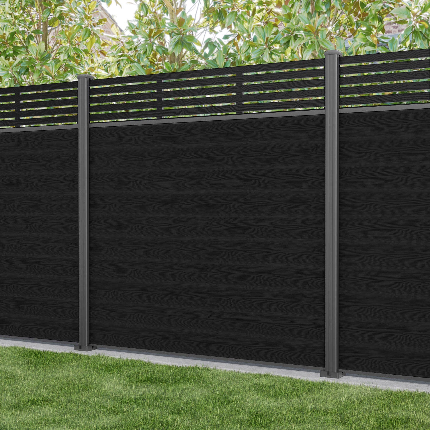 Classic Aspen Fence Panel - Black - with our aluminium posts