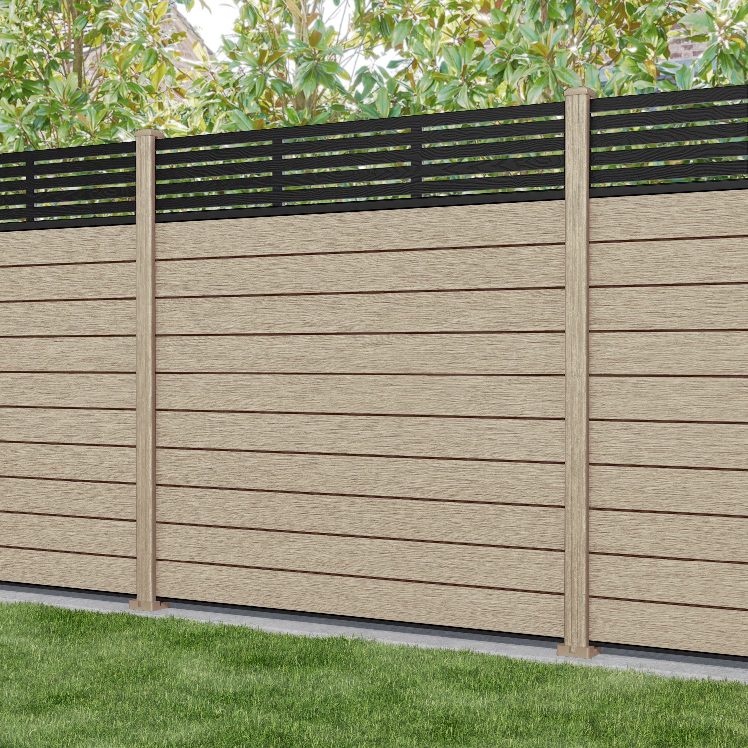 Fusion Aspen Fence Panel - Light Oak - with our composite posts