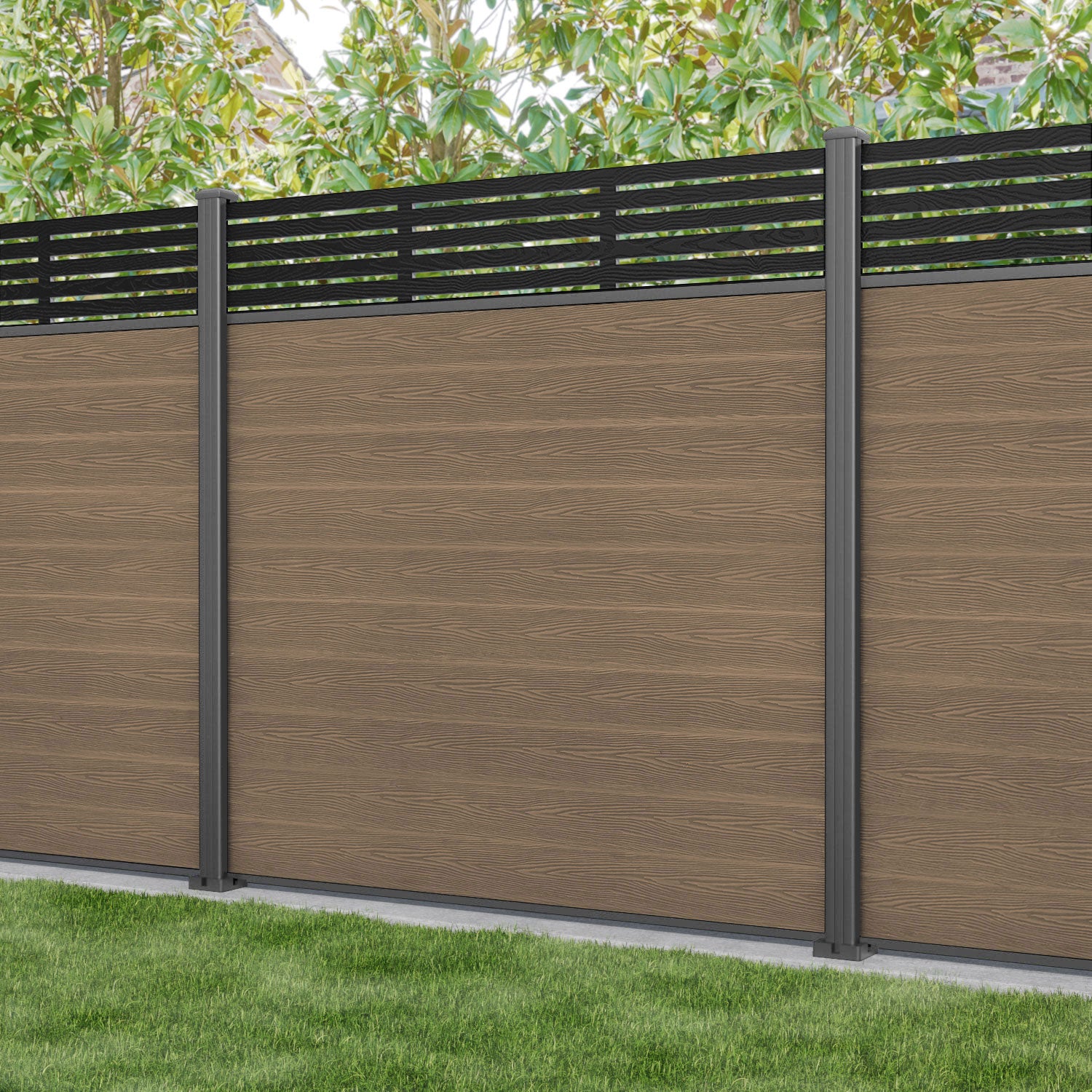 Classic Aspen Fence Panel - Teak - with our aluminium posts