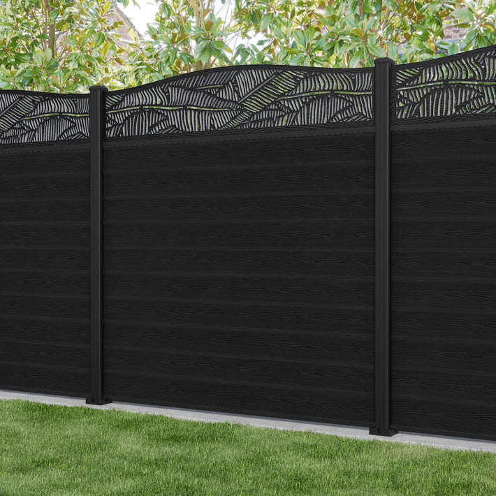 Classic Feather Curved Top Fence Panel - Black - with our aluminium posts