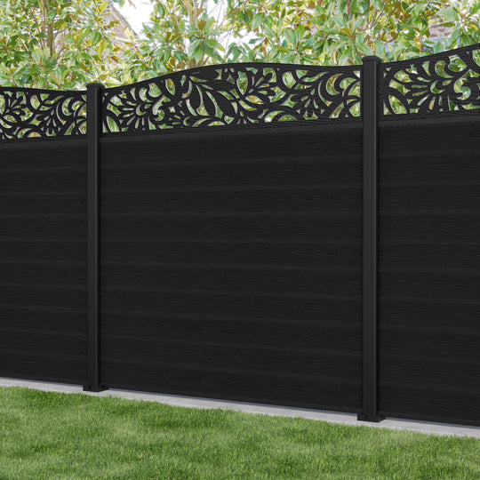Classic Heritage Curved Top Fence Panel - Black - with our aluminium posts