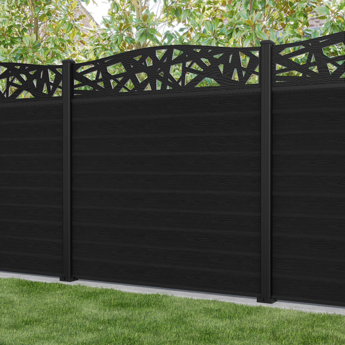 Classic Prism Curved Top Fence Panel - Black - with our aluminium posts