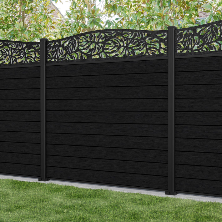 Fusion Botanic Curved Top Fence Panel - Black - with our aluminium posts