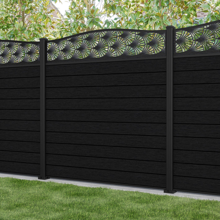 Fusion Laurel Curved Top Fence Panel - Black - with our aluminium posts