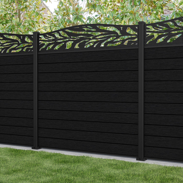 Fusion Malawi Curved Top Fence Panel - Black - with our aluminium posts