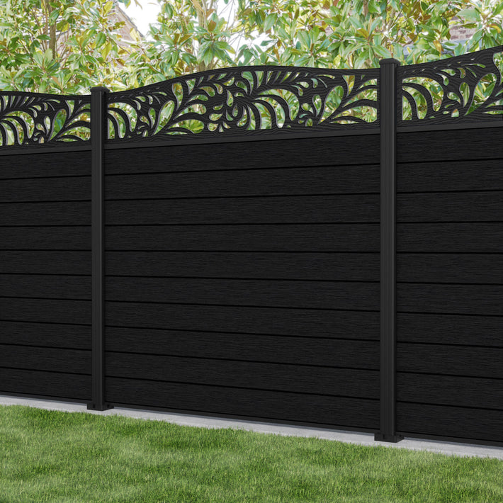 Fusion Petal Curved Top Fence Panel - Black - with our aluminium posts