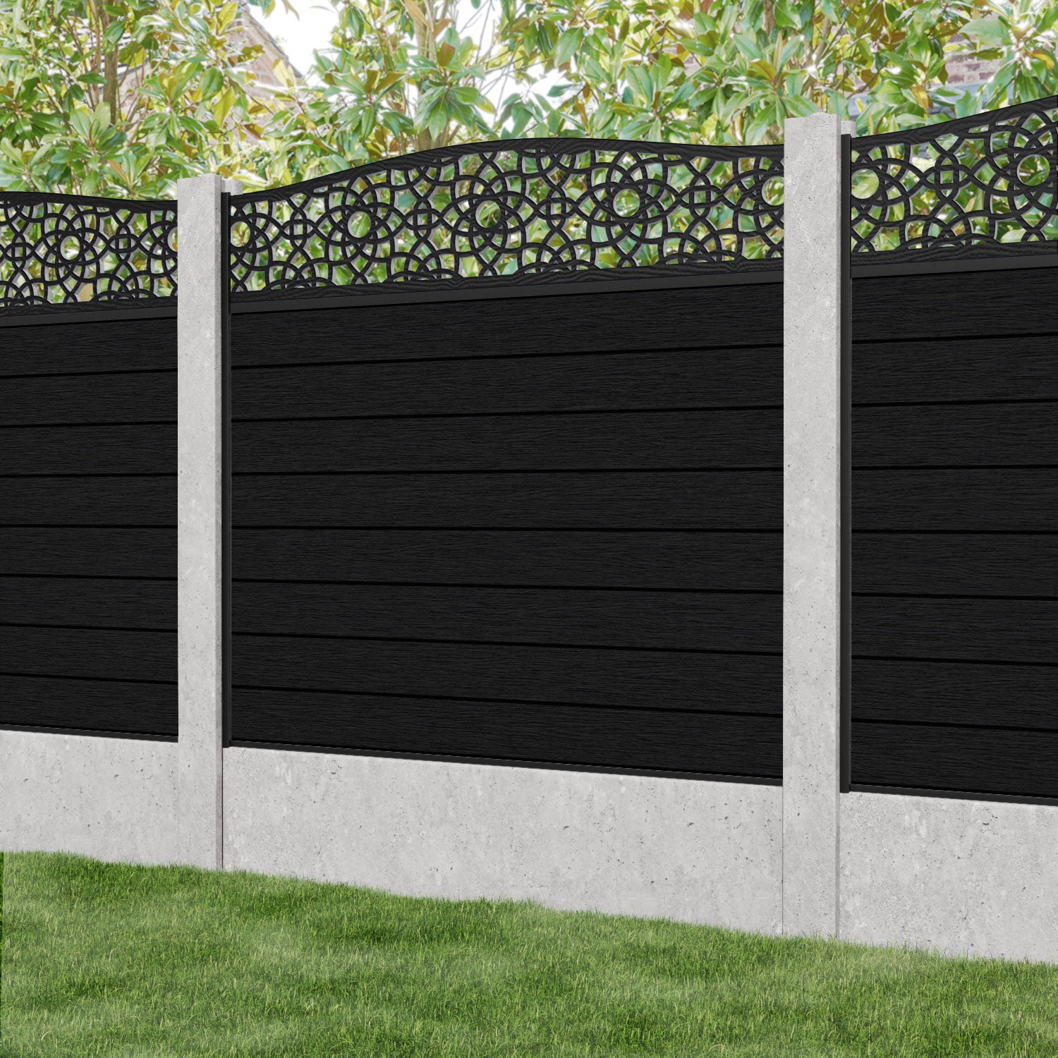 Fusion Ambar Curved Top Fence Panel - Black - for existing concrete posts