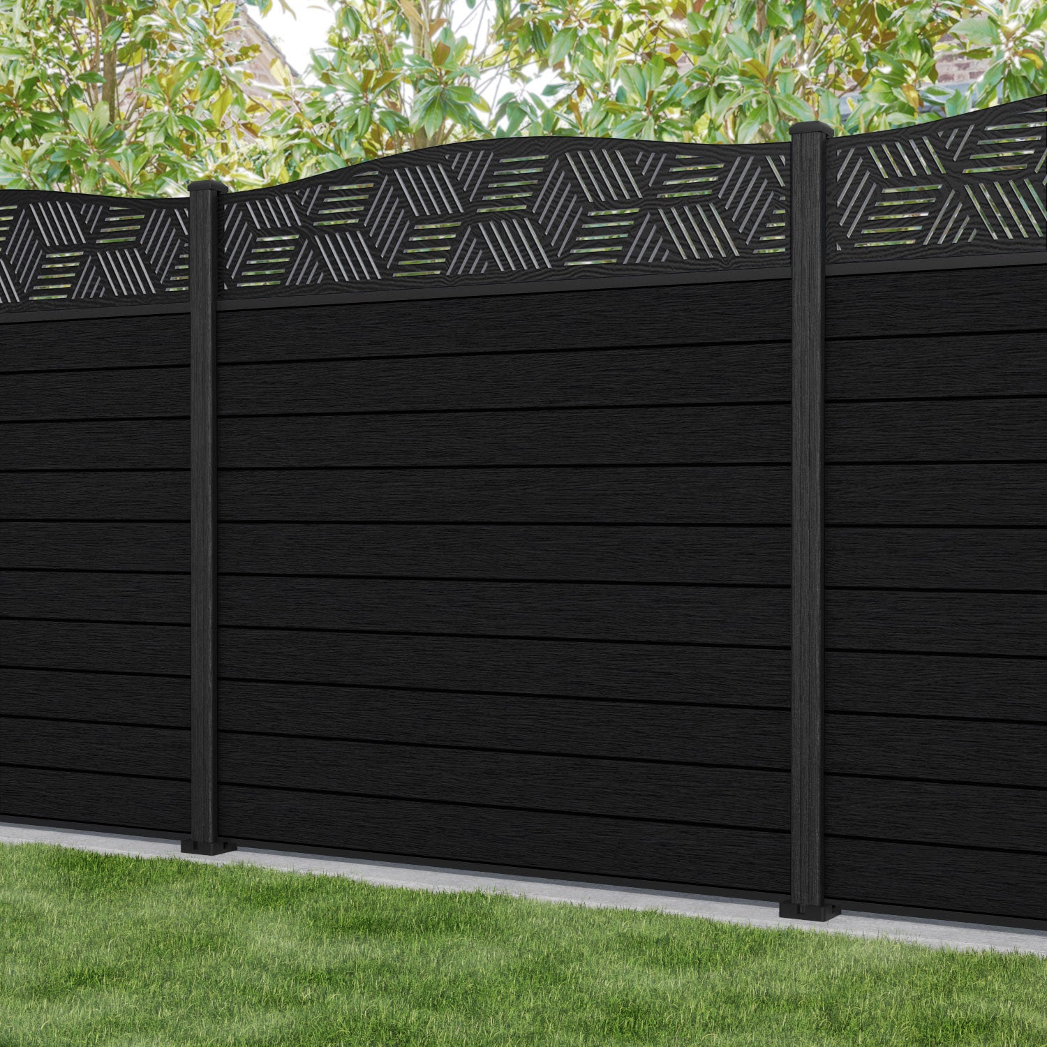 Fusion Cubed Curved Top Fence Panel - Black - with our composite posts