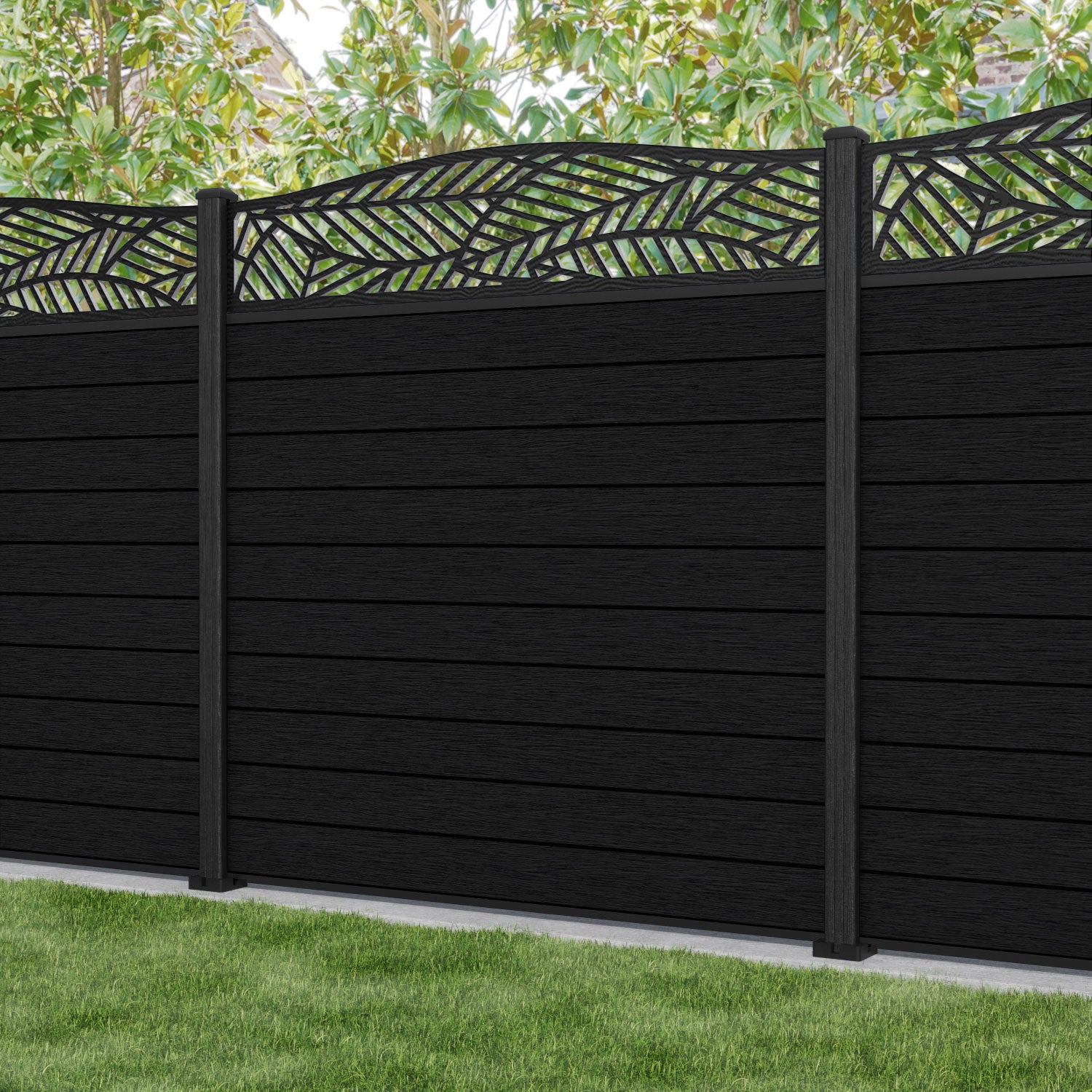 Fusion Habitat Curved Top Fence Panel - Black - with our composite posts