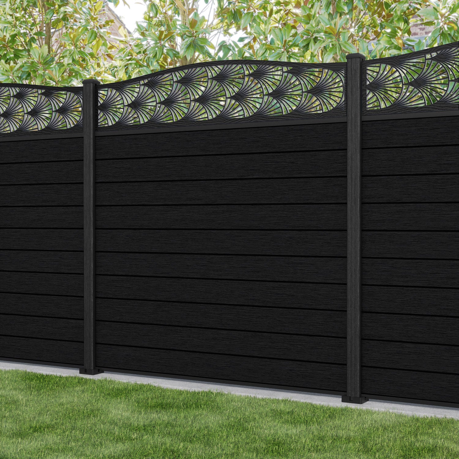Fusion Laurel Curved Top Fence Panel - Black - with our composite posts