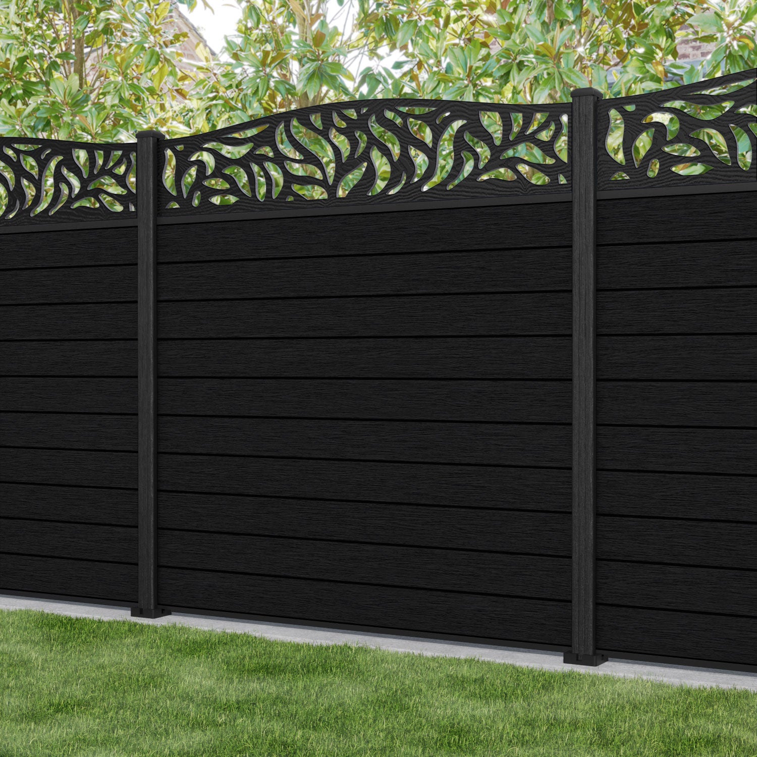 Fusion Plume Curved Top Fence Panel - Black - with our composite posts
