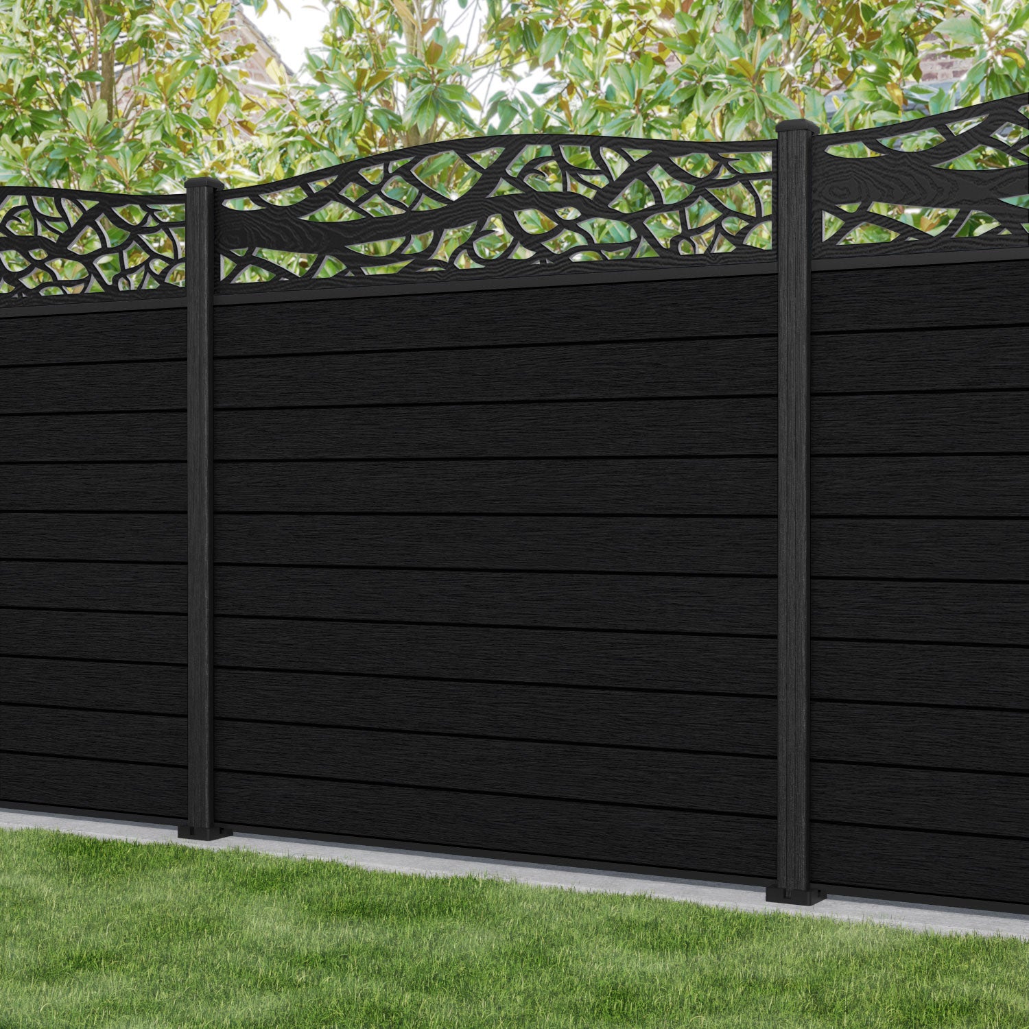 Fusion Twilight Curved Top Fence Panel - Black - with our composite posts