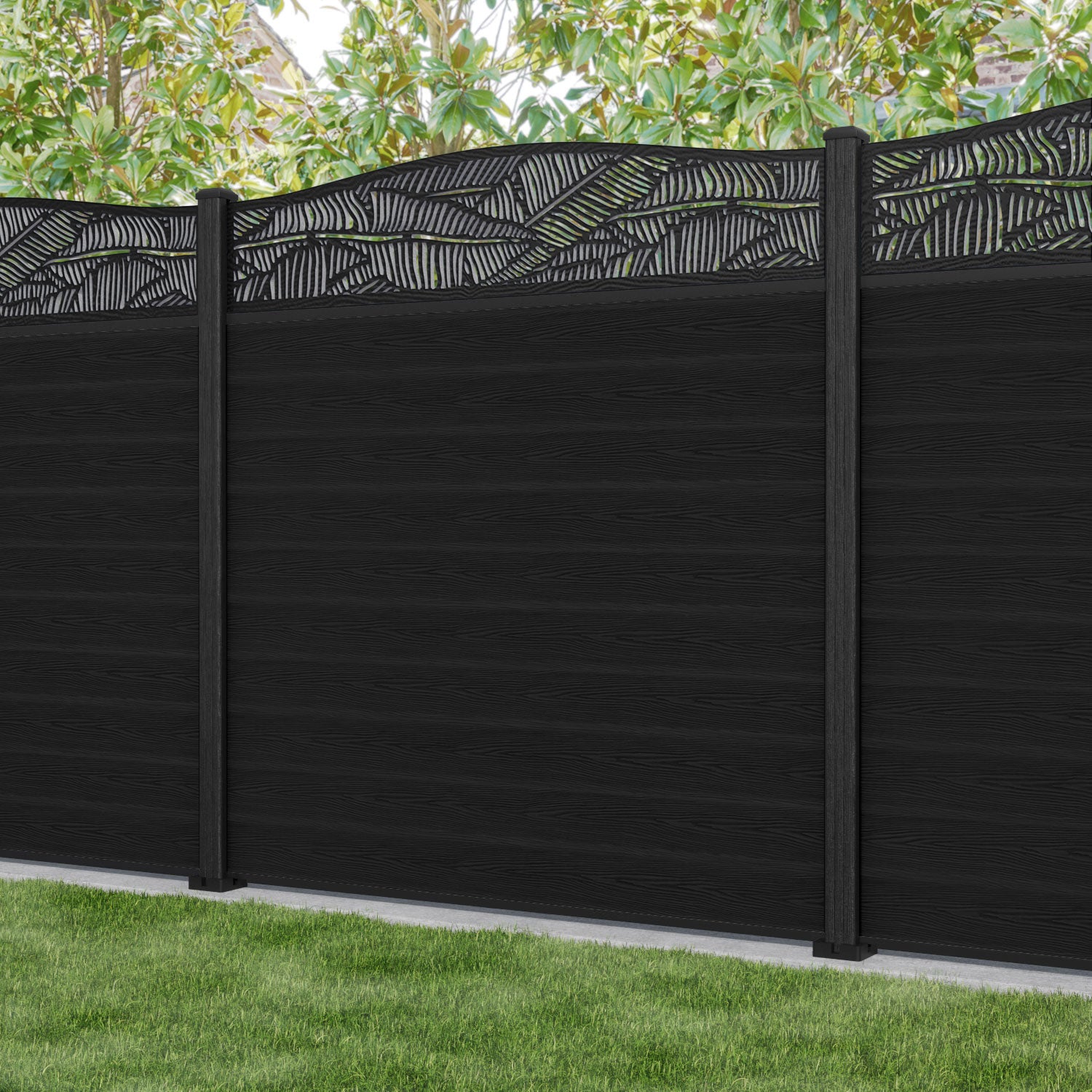 Classic Feather Curved Top Fence Panel - Black - with our composite posts