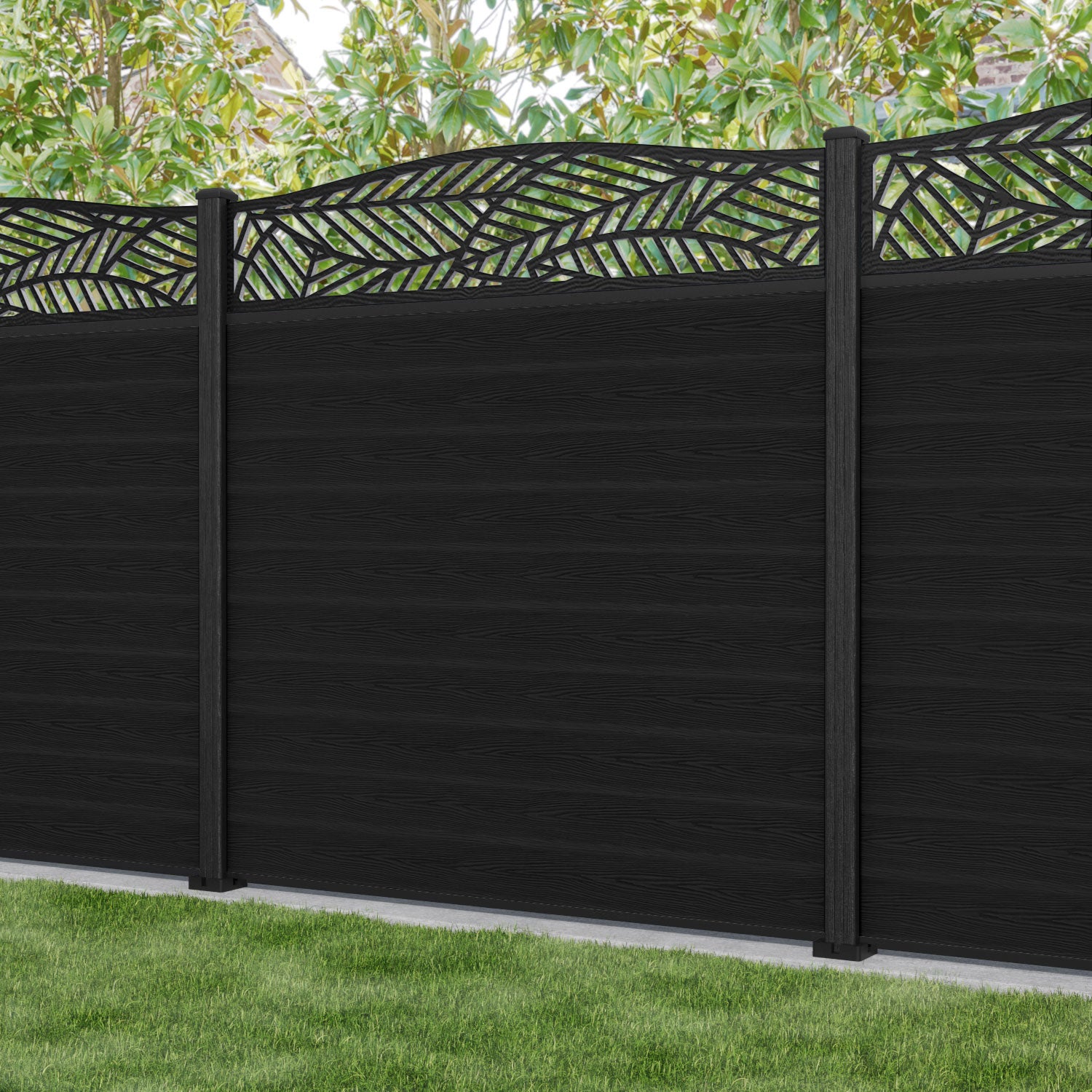 Classic Habitat Curved Top Fence Panel - Black - with our composite posts