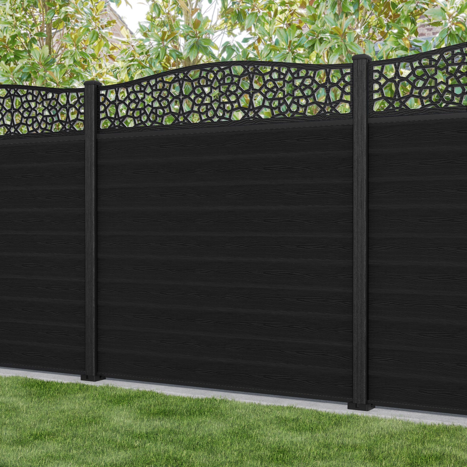 Classic Nazira Curved Top Fence Panel - Black - with our composite posts