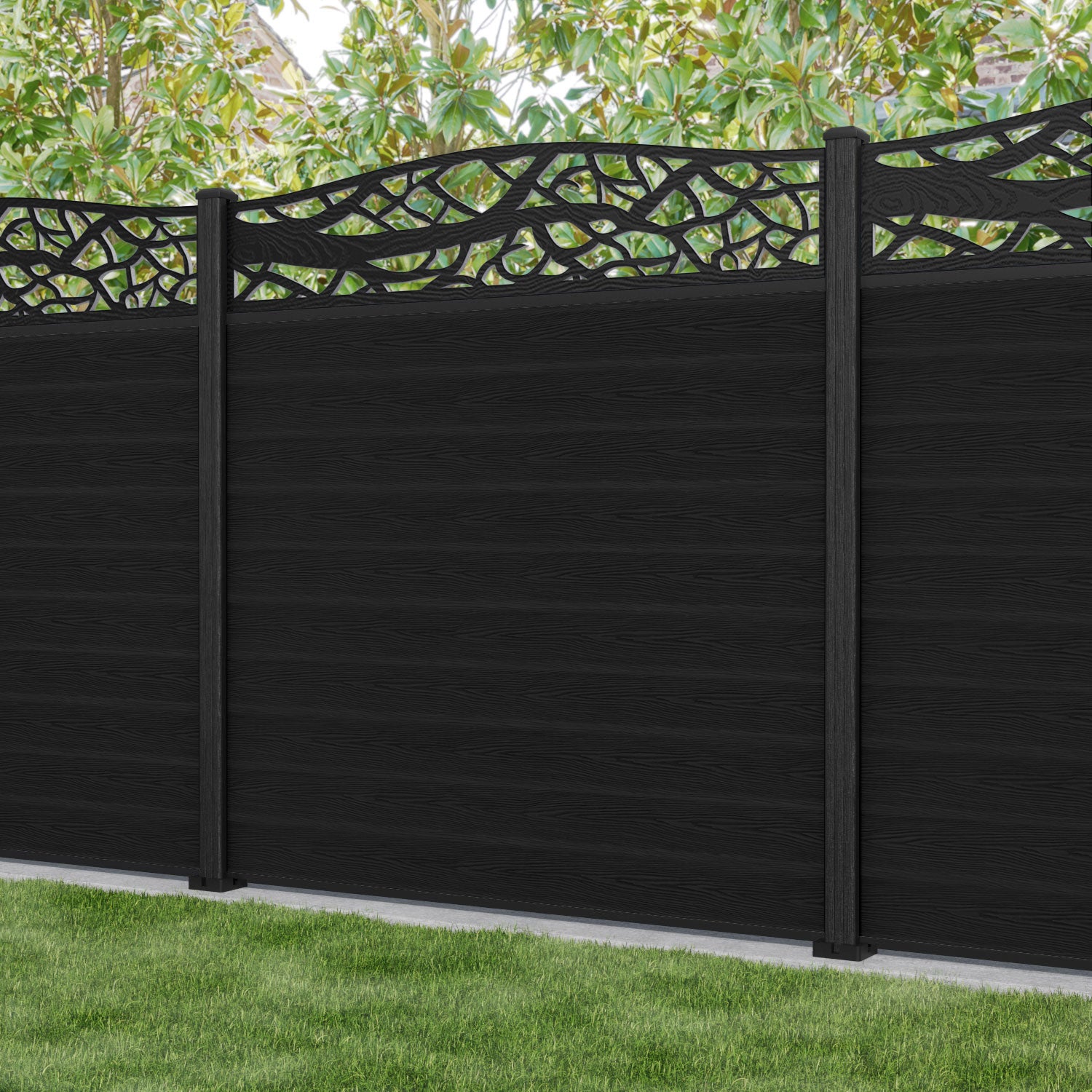 Classic Twilight Curved Top Fence Panel - Black - with our composite posts