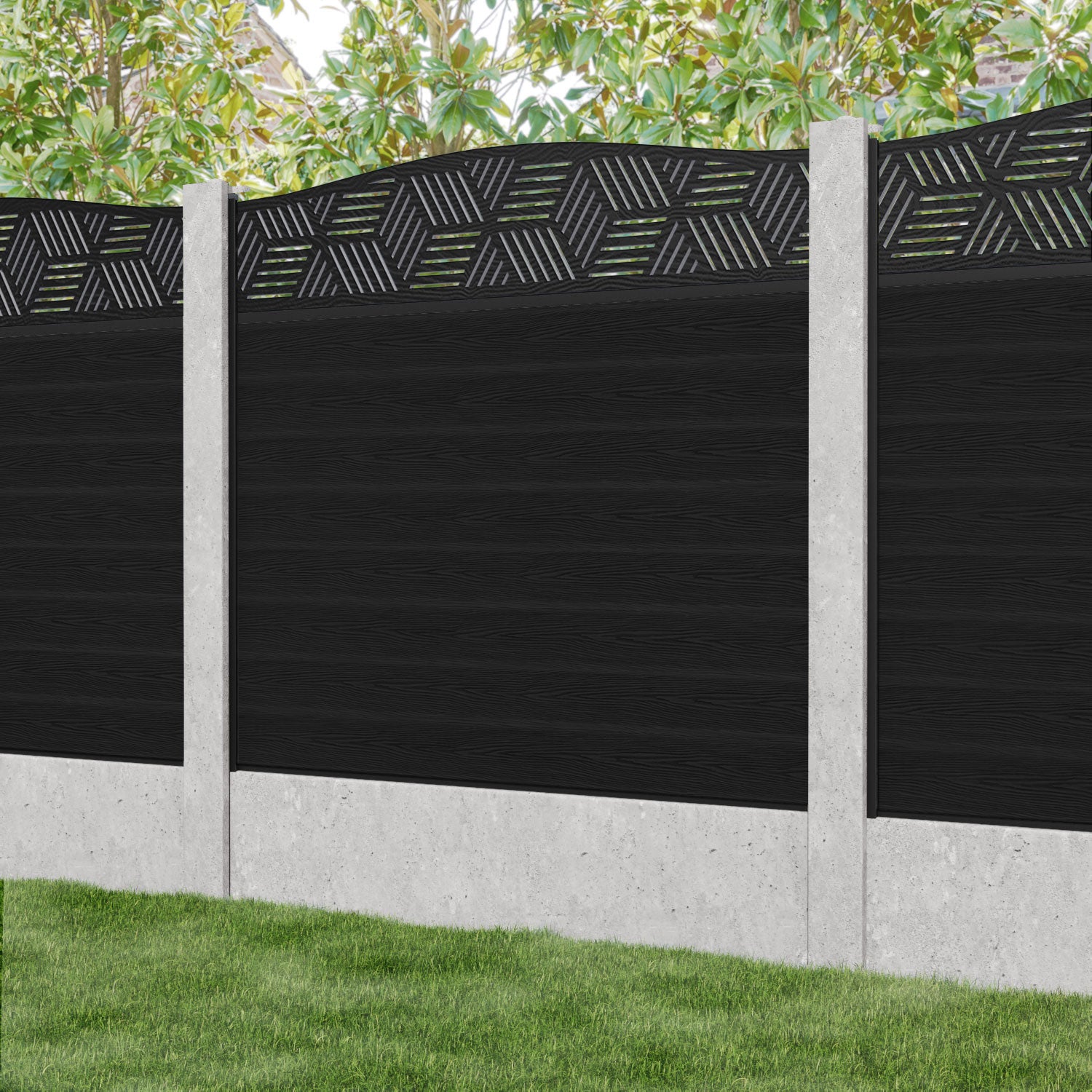 Classic Cubed Curved Top Fence Panel - Black - for existing concrete posts