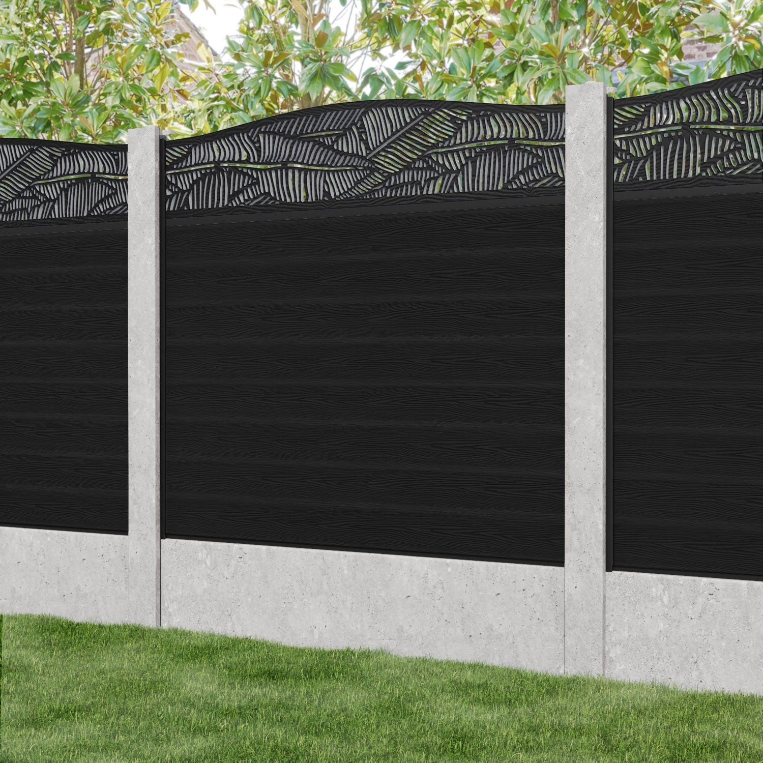 Classic Feather Curved Top Fence Panel - Black - for existing concrete posts