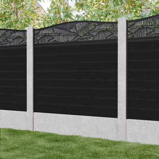 Classic Feather Curved Top Fence Panel - Black - for existing concrete posts