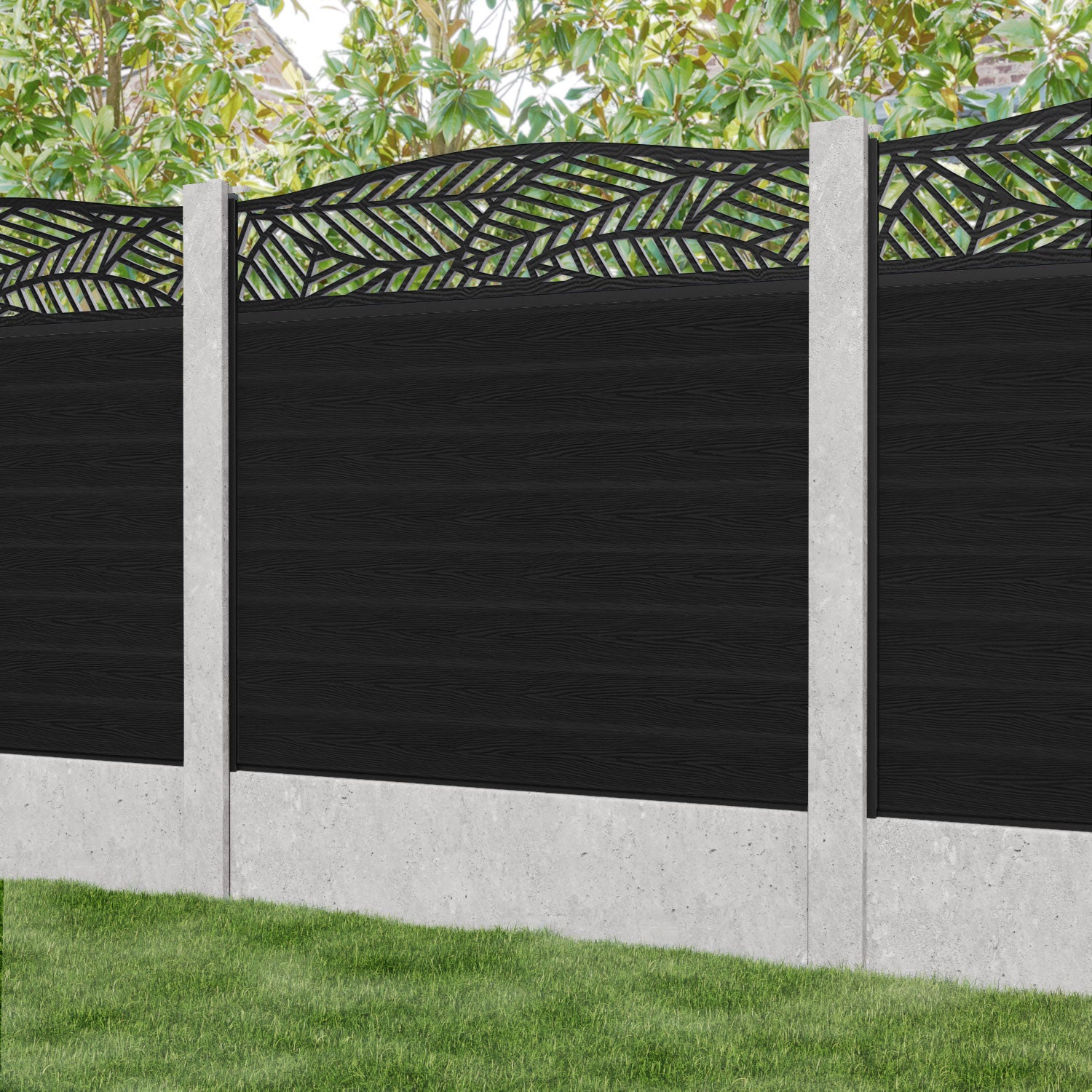 Classic Habitat Curved Top Fence Panel - Black - for existing concrete posts