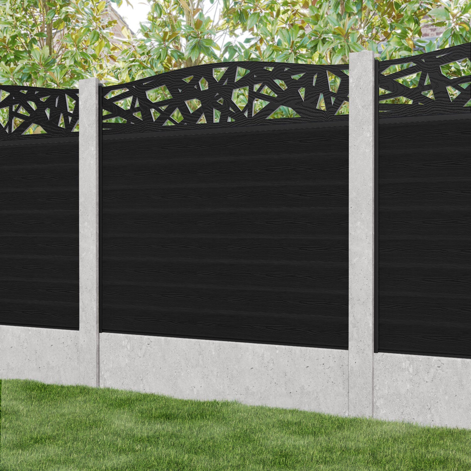 Classic Prism Curved Top Fence Panel - Black - for existing concrete posts