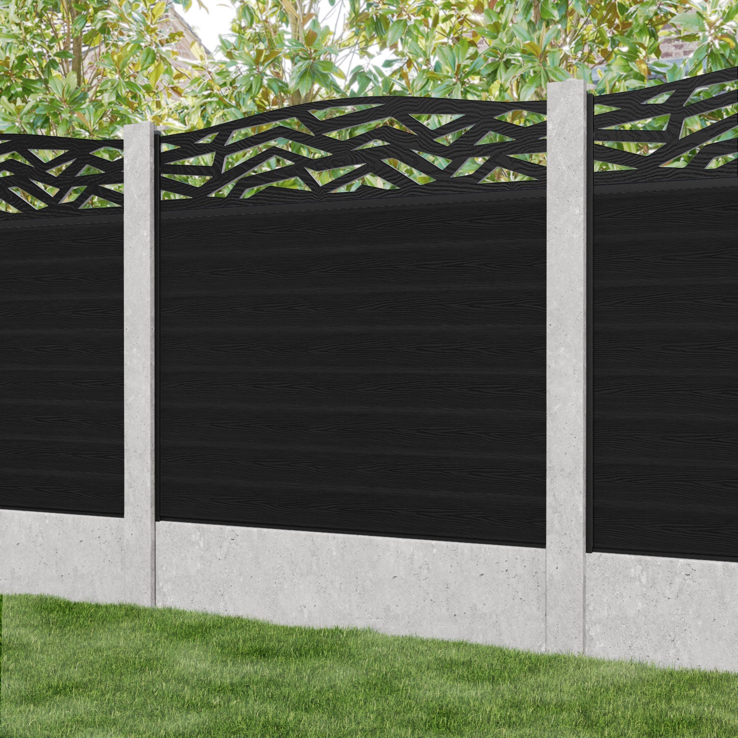 Classic Zenith Curved Top Fence Panel - Black - for existing concrete posts