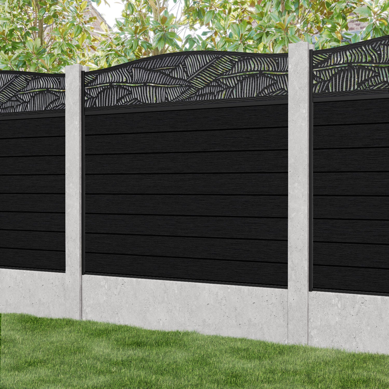 Fusion Feather Curved Top Fence Panel - Black - for existing concrete posts