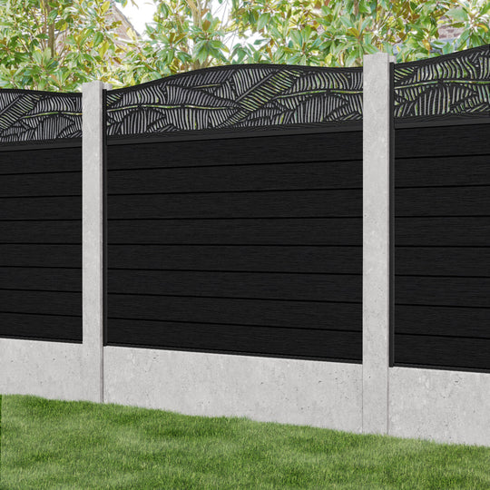 Fusion Feather Curved Top Fence Panel - Black - for existing concrete posts