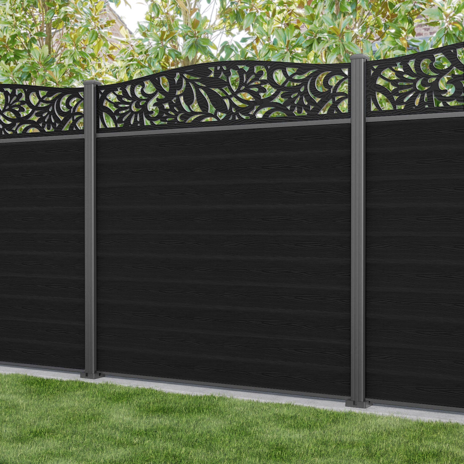 Classic Heritage Curved Top Fence Panel - Black - with our aluminium posts