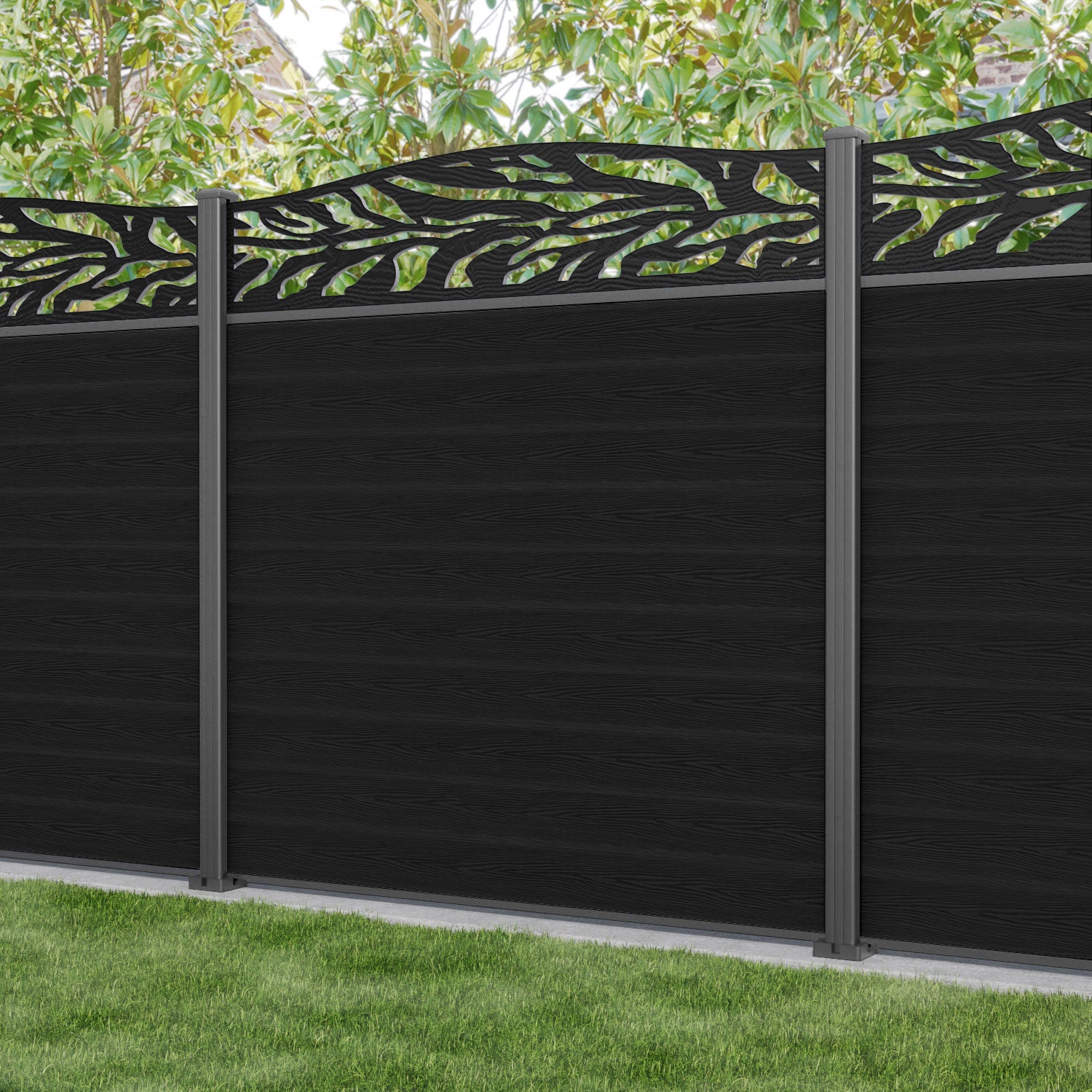 Classic Malawi Curved Top Fence Panel - Black - with our aluminium posts