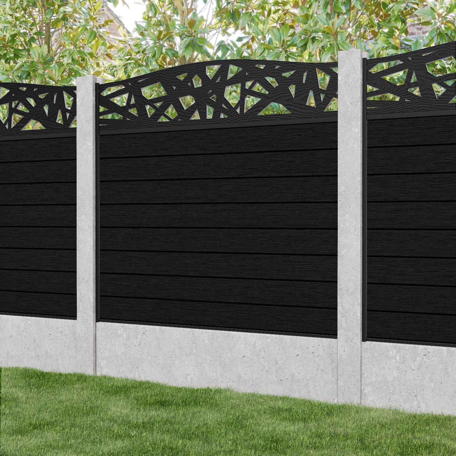 Fusion Prism Curved Top Fence Panel - Black - for existing concrete posts