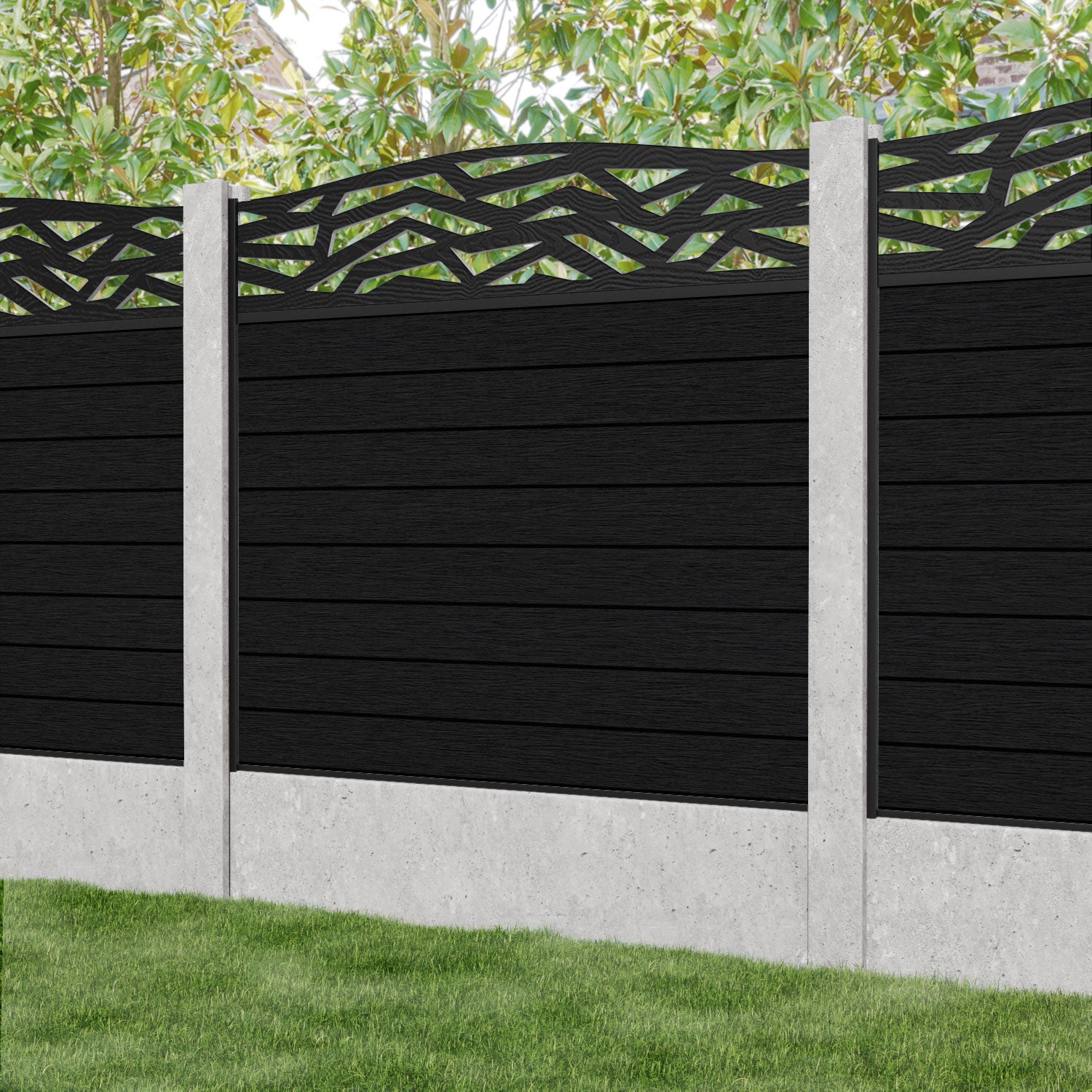 Fusion Zenith Curved Top Fence Panel - Black - for existing concrete posts