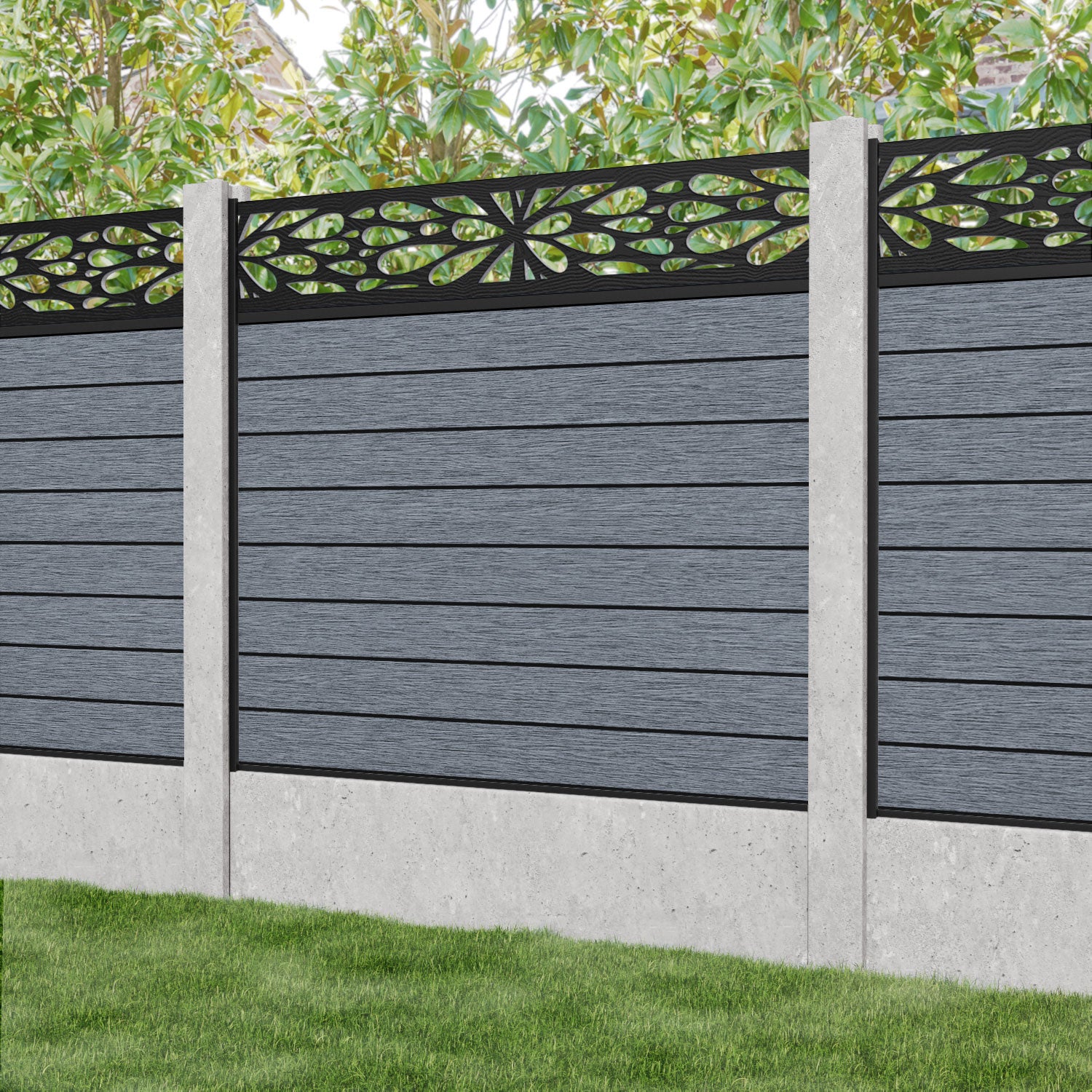 Fusion Blossom Fence Panel - Anthracite - for existing concrete posts