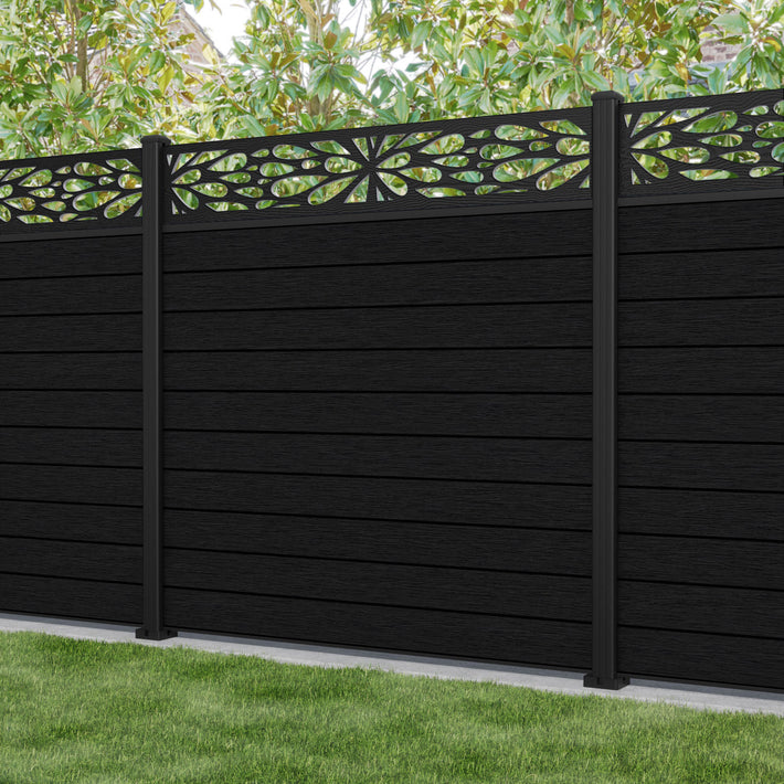 Fusion Blossom Fence Panel - Black - with our aluminium posts