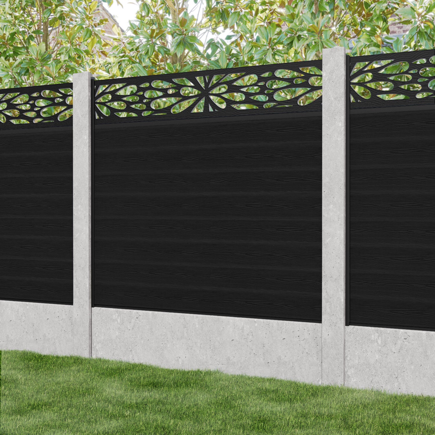 Classic Blossom Fence Panel - Black - for existing concrete posts