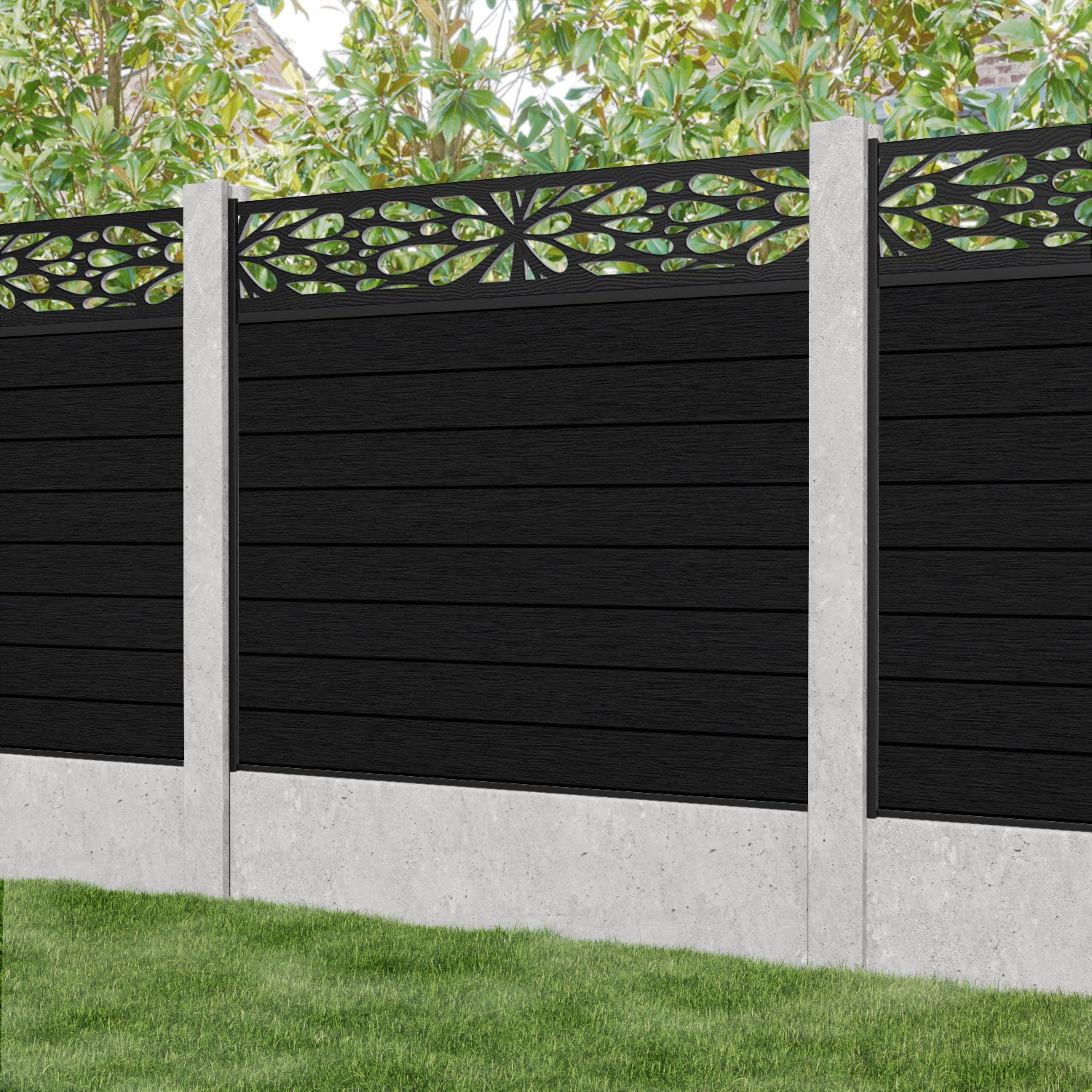 Fusion Blossom Fence Panel - Black - for existing concrete posts