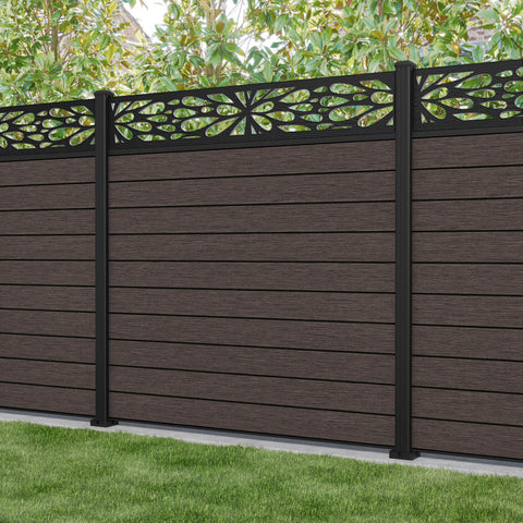 Fusion Blossom Fence Panel - Mid Brown - with our aluminium posts