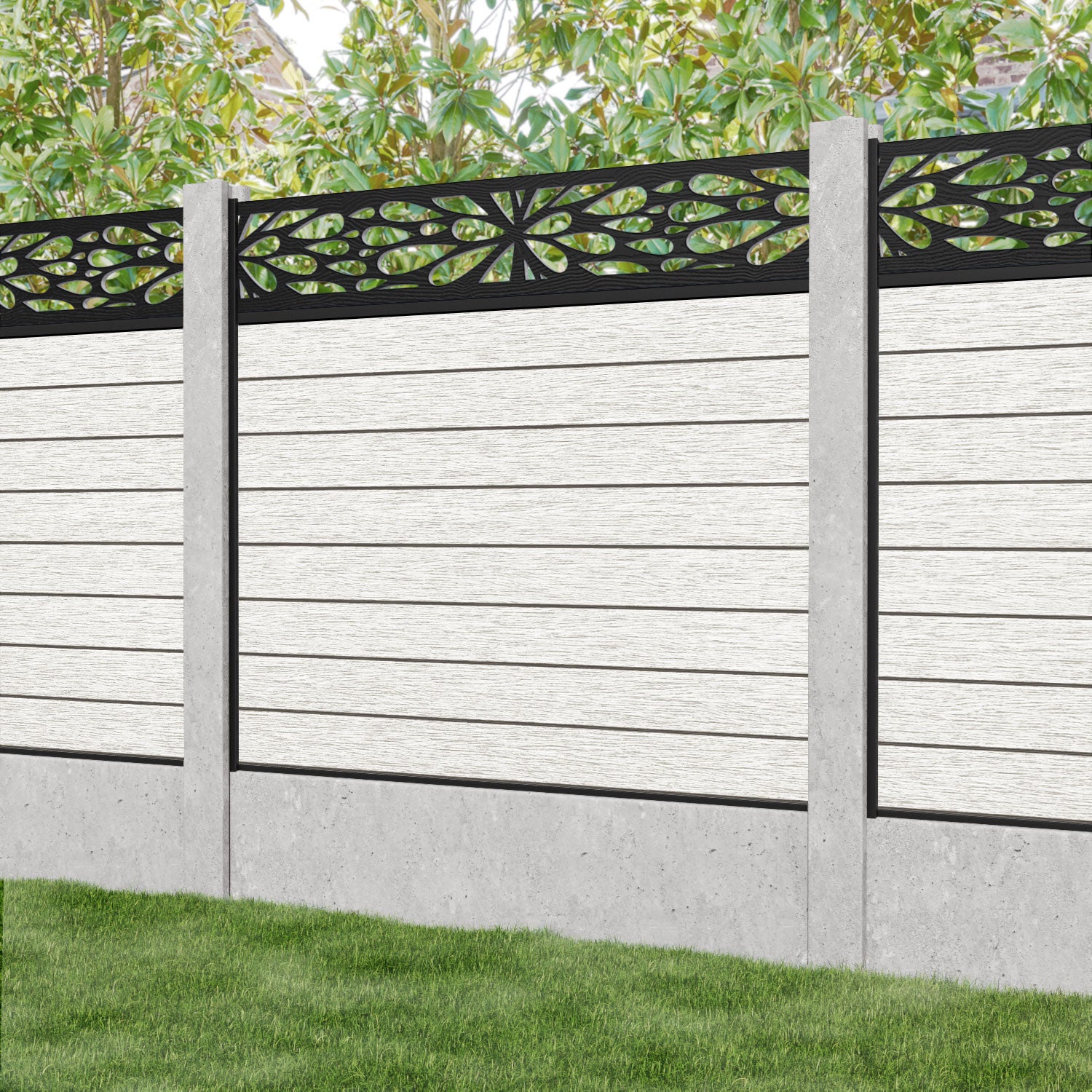 Fusion Blossom Fence Panel - Light Stone - for existing concrete posts