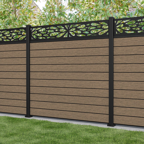 Fusion Blossom Fence Panel - Teak - with our aluminium posts
