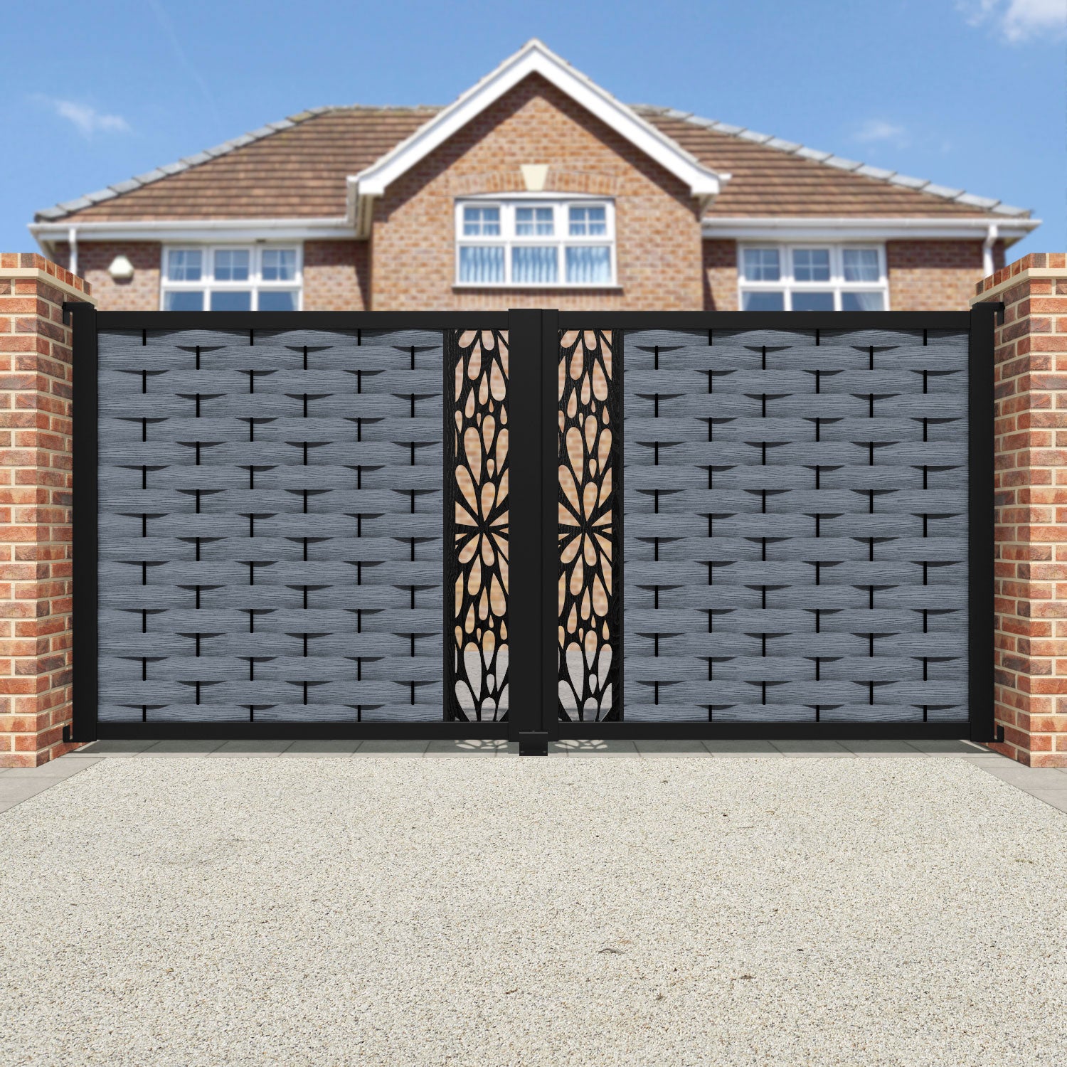 Ripple Blossom Straight Top Driveway Gate - Anthracite - Middle Screen