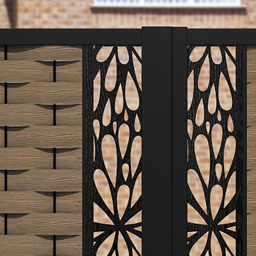 Ripple Blossom Straight Top Driveway Gate - Teak - Middle & End Screen