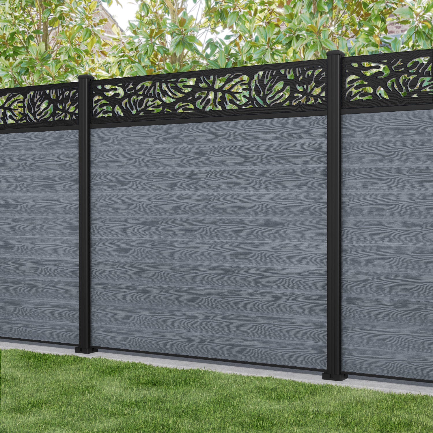 Classic Botanic Fence Panel - Anthracite - with our aluminium posts