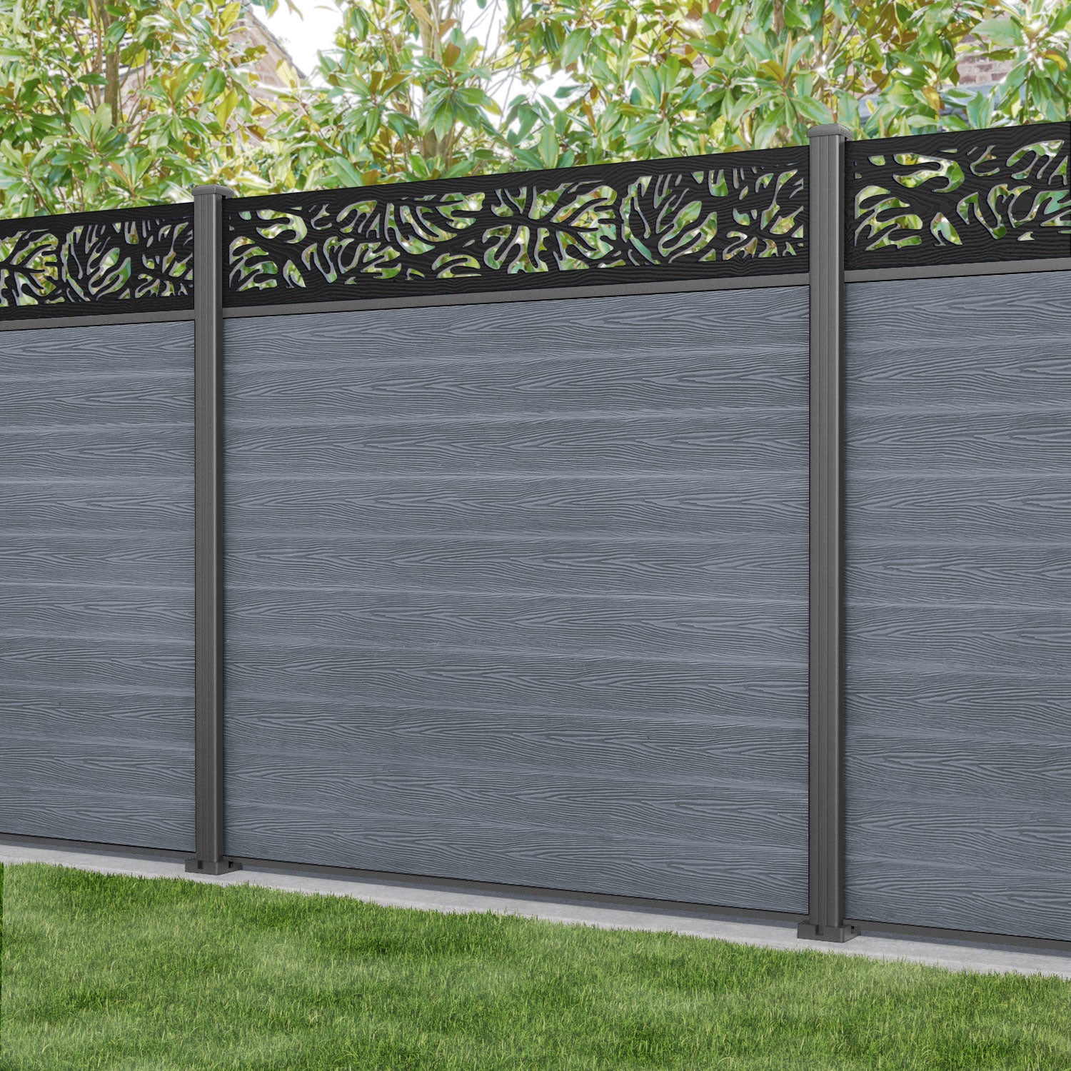 Classic Botanic Fence Panel - Anthracite - with our aluminium posts