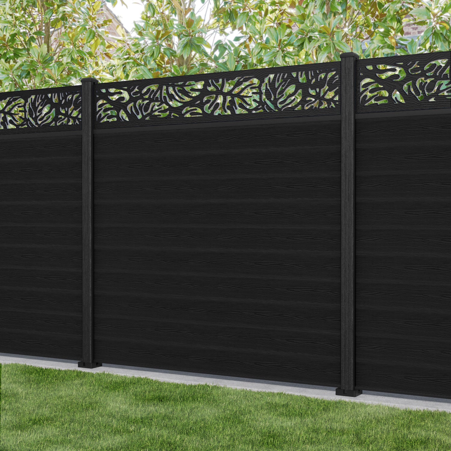 Classic Botanic Fence Panel - Black - with our composite posts