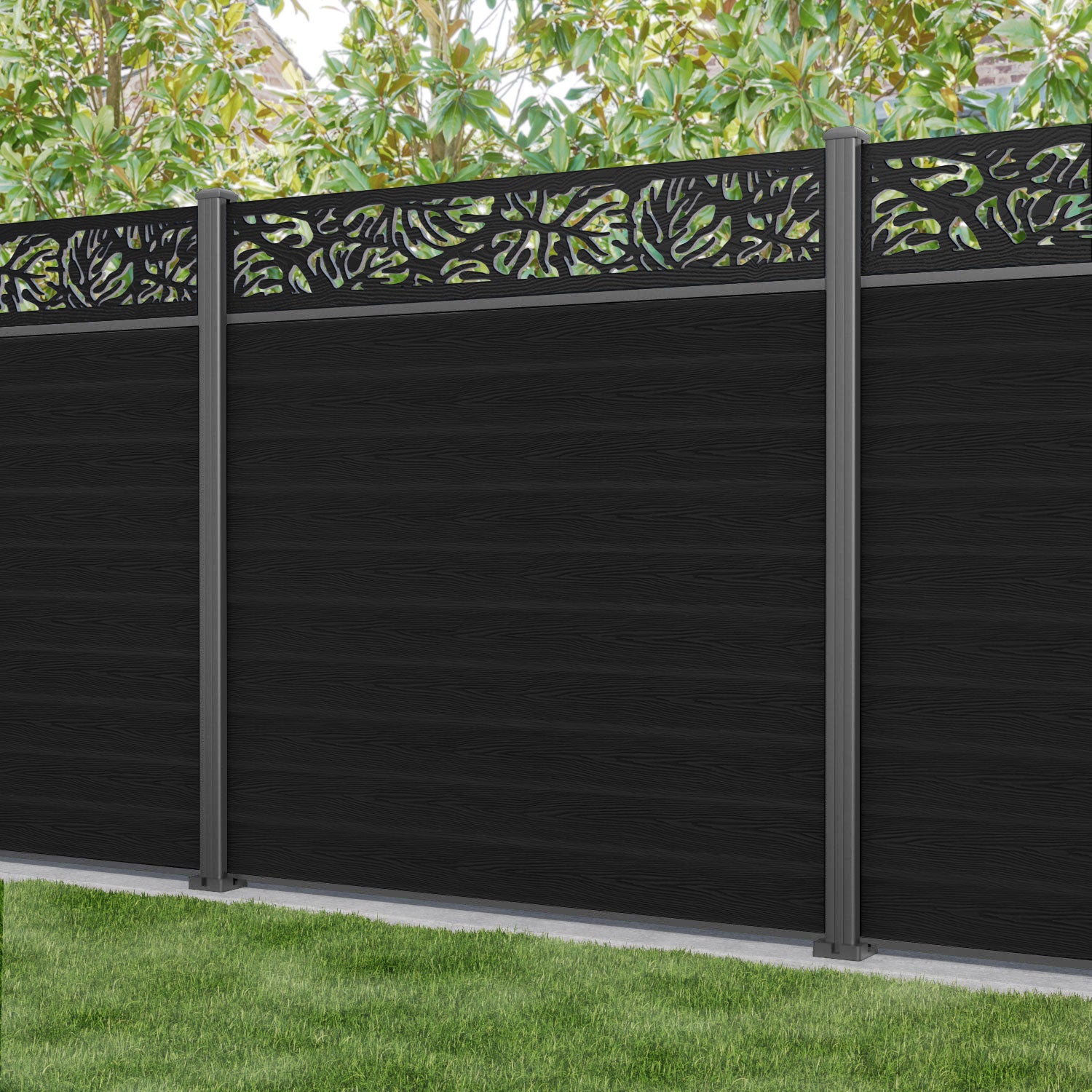 Classic Botanic Fence Panel - Black - with our aluminium posts