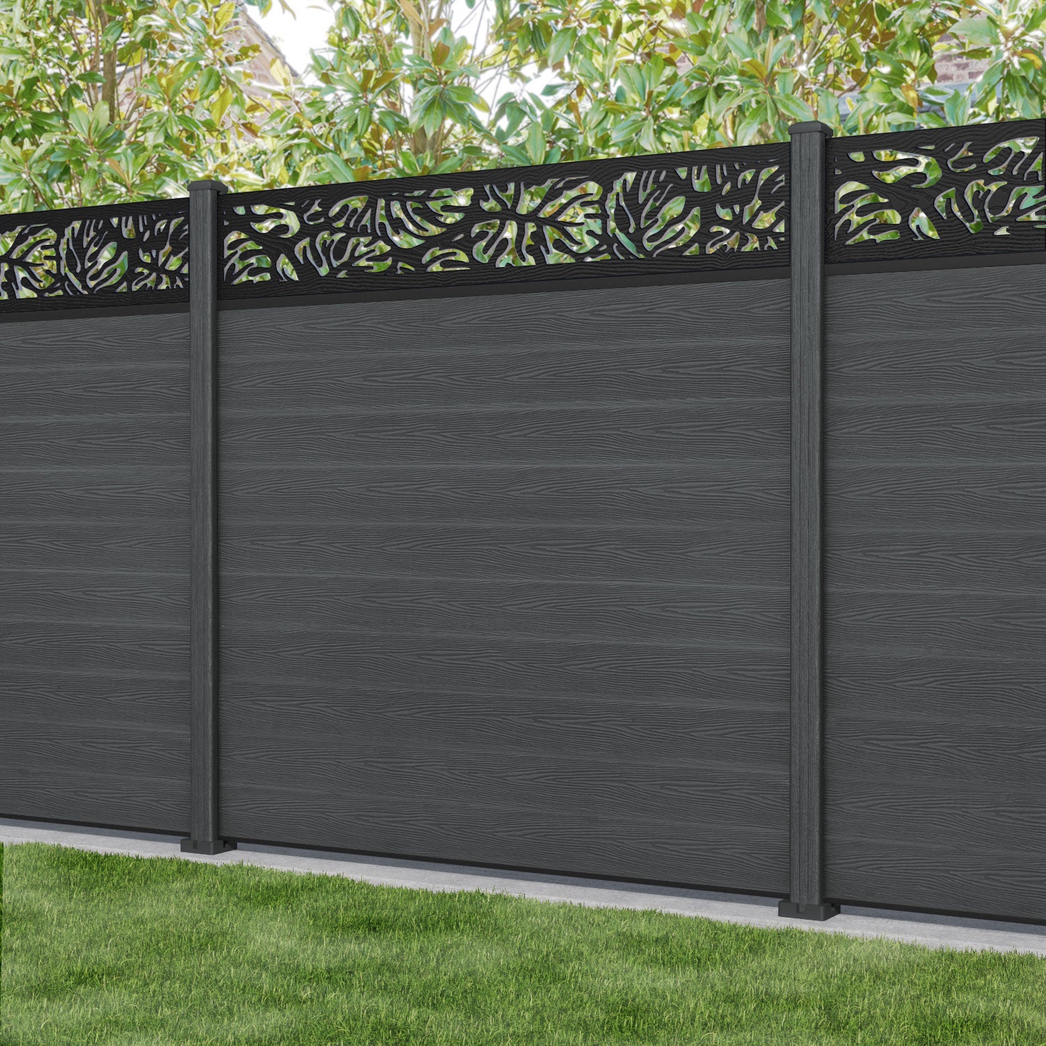 Classic Botanic Fence Panel - Dark Grey - with our composite posts