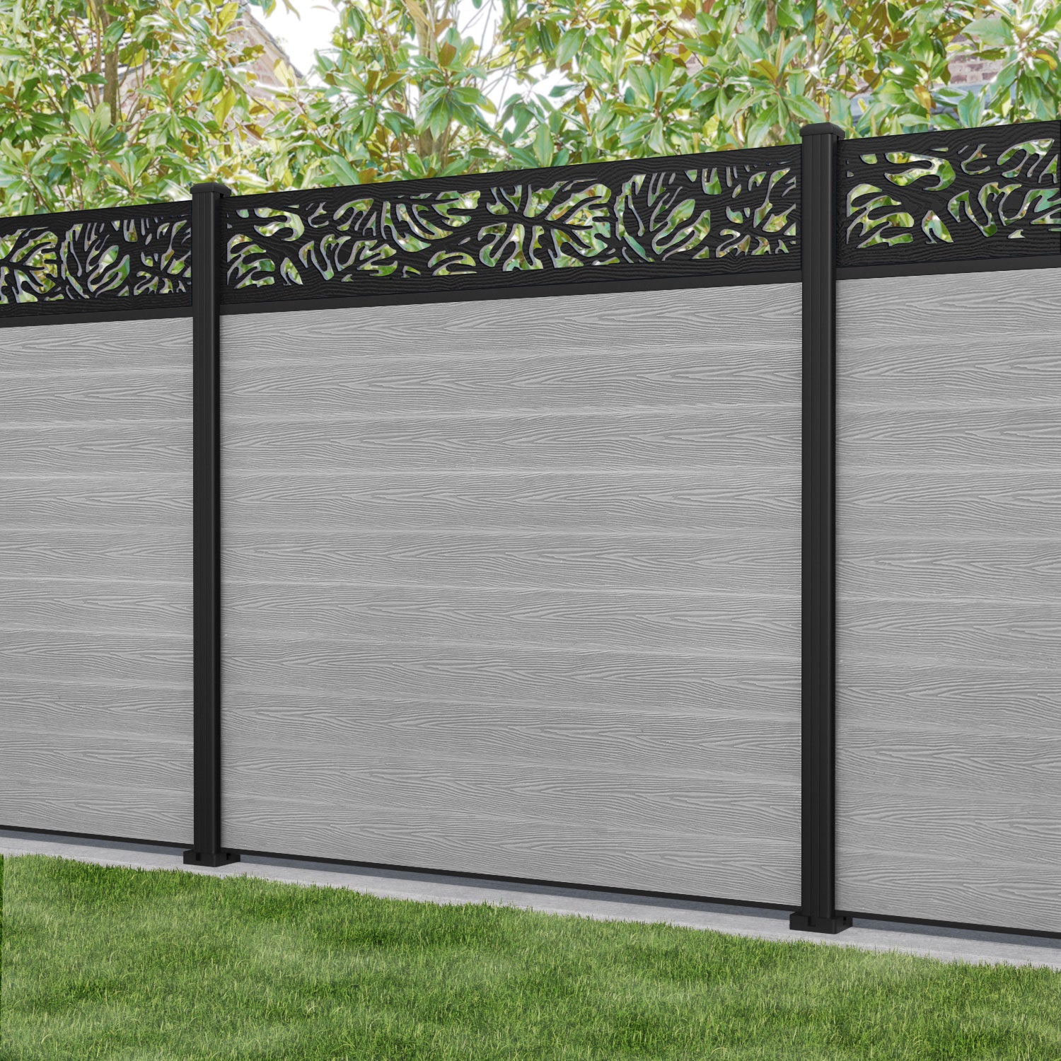 Classic Botanic Fence Panel - Light Grey - with our aluminium posts