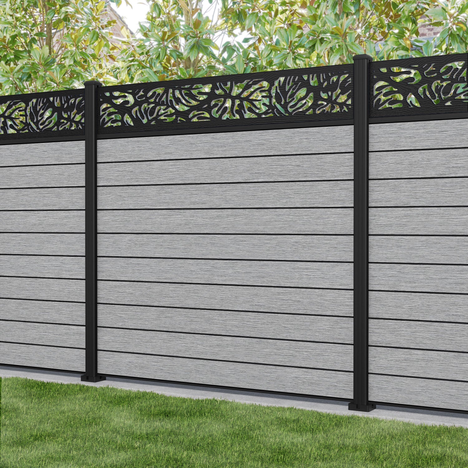 Fusion Botanic Fence Panel - Light Grey - with our aluminium posts