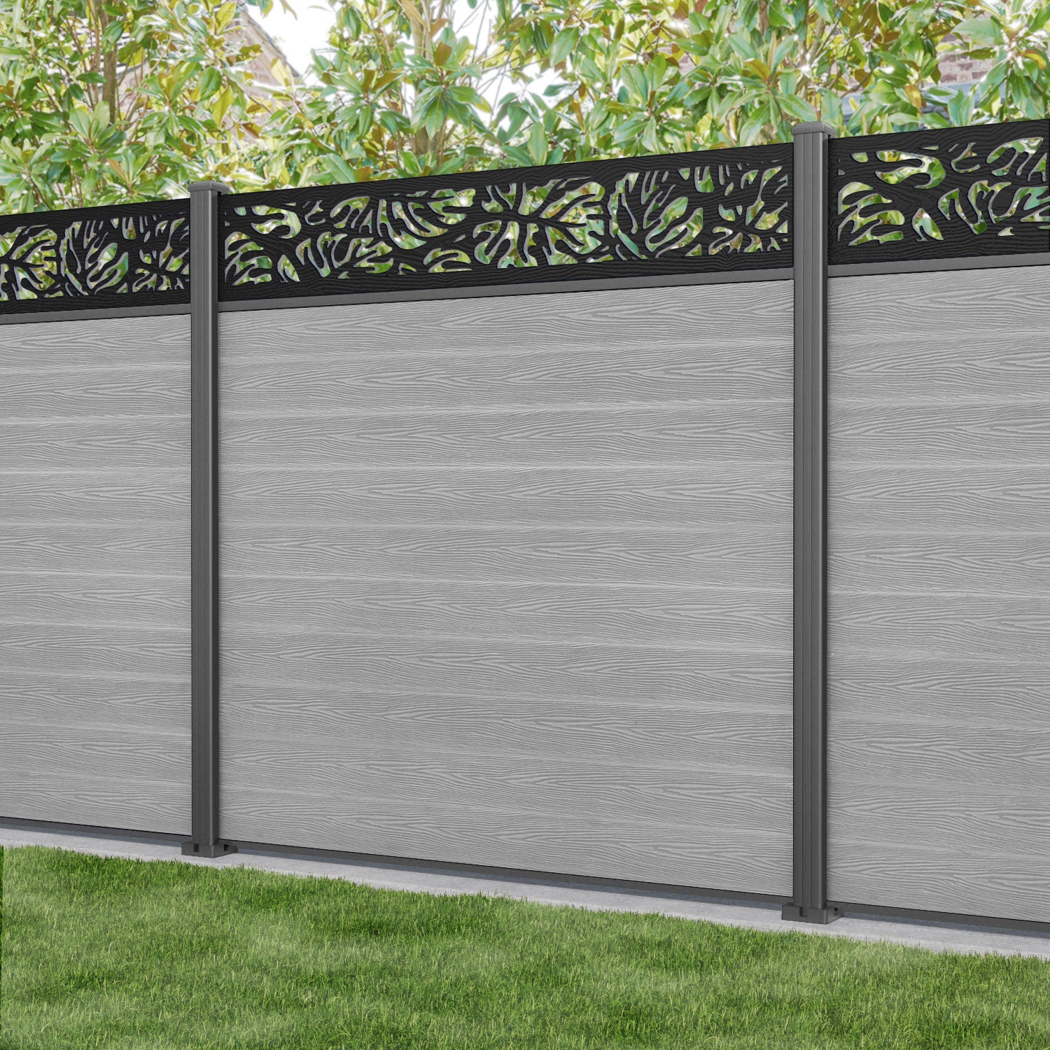 Classic Botanic Fence Panel - Light Grey - with our aluminium posts