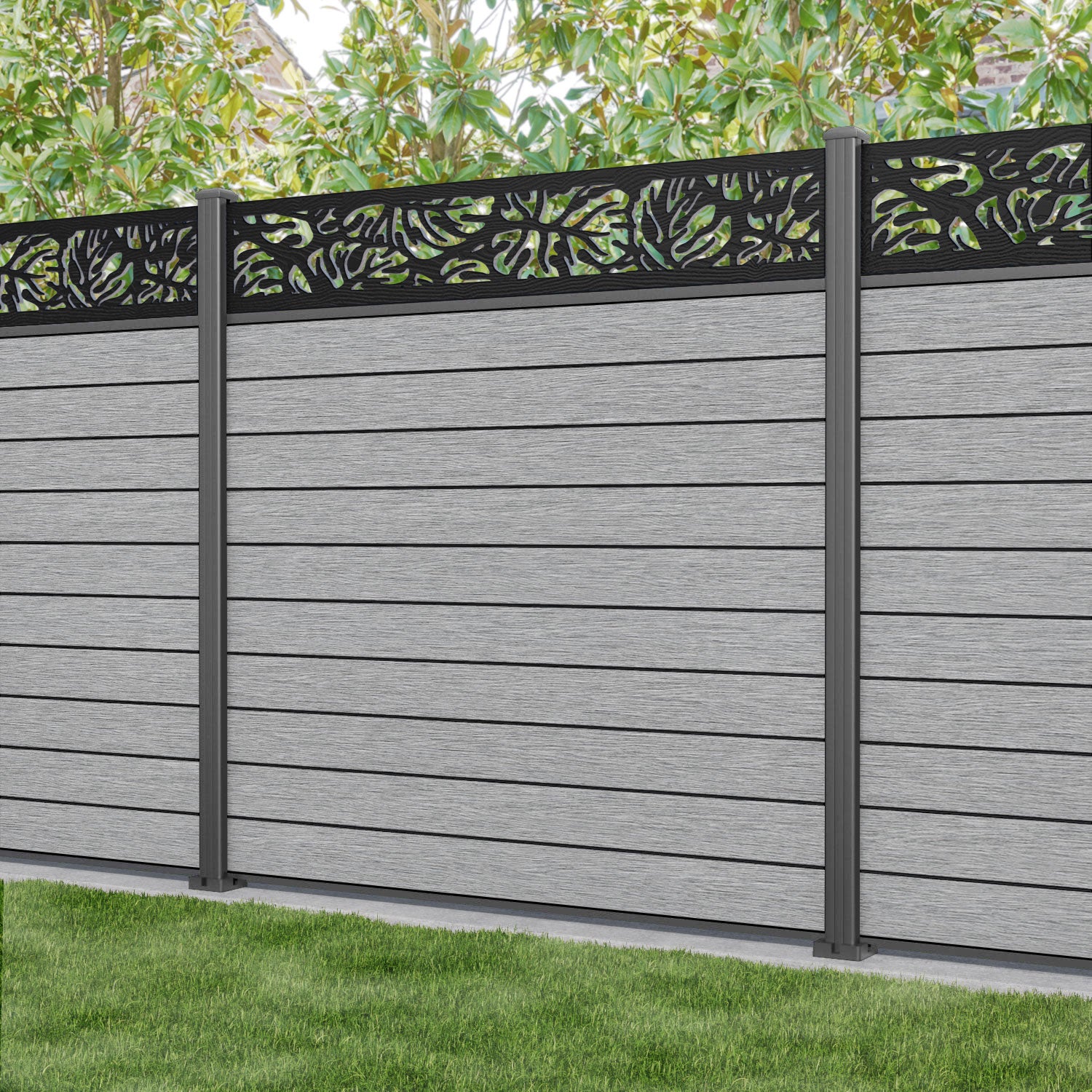 Fusion Botanic Fence Panel - Light Grey - with our aluminium posts